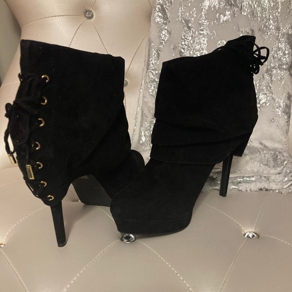 NEW Colin Stuart Black Faux Suede Corset Back Platform Ankle Boots Size 11B - Picture 9 of 9